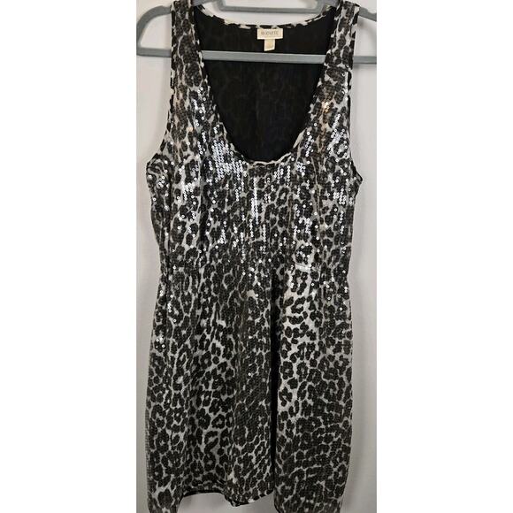 Sequin Animal Print Gray Silver RODARTE DRESS Low Sexy Scoop Neck Shimmer Flowy - Picture 1 of 6